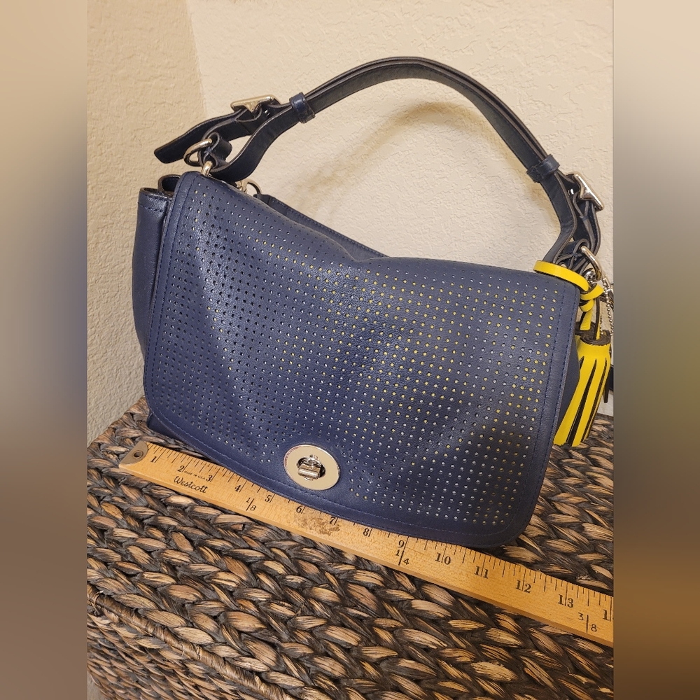 Coach Navy and Yellow Shoulder Bag